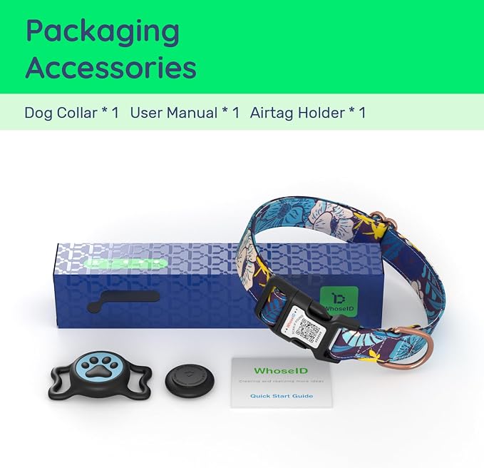 Airtag Dog Collar,with Waterproof airtag Holder，Original Stylish Cute Pattern Design.QR Code ID Buckle，Comfortable Soft Cotton for Small Medium Large Dogs