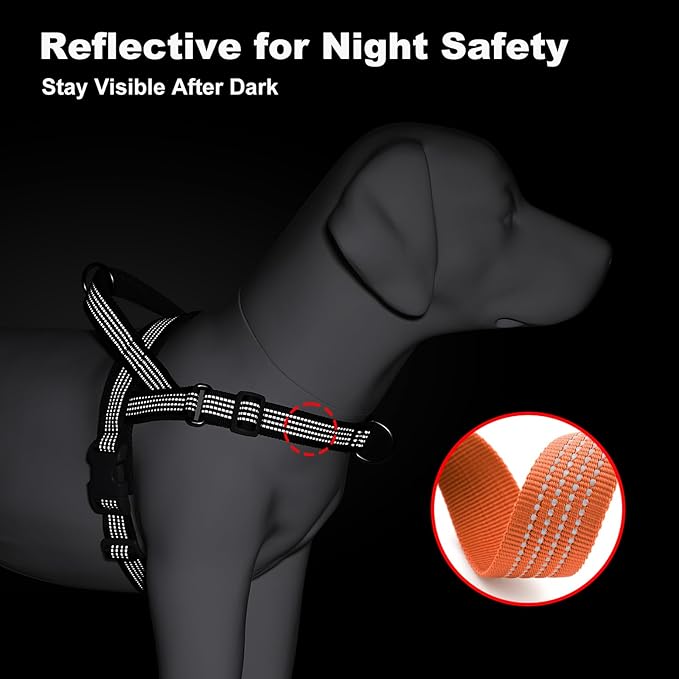 No Pull Dog Harness with Handle, Adjustable Soft Mesh Padded Reflective Walking Harness with Front Clip for Small Medium Large Dogs – Quick Fit No Escape for Training and Hiking (Orange, S)