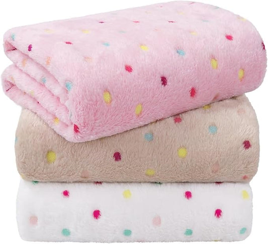 LINENLUX 1 Pack 3 Blankets Super Soft Fluffy Premium Fleece Dog Blankets for Puppy Cat Pet Blanket Flannel Throw Warm Sleep Polka Dot-3pcs 31x20 inch
