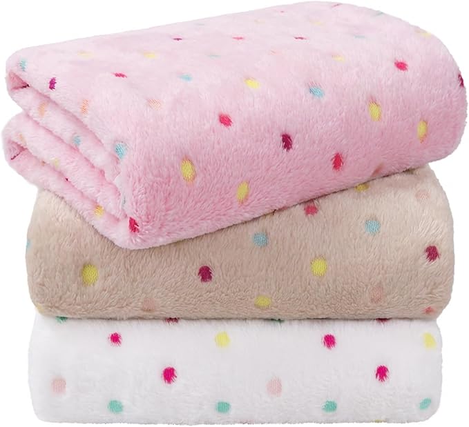 LINENLUX 1 Pack 3 Blankets Super Soft Fluffy Premium Fleece Dog Blankets for Puppy Cat Pet Blanket Flannel Throw Warm Sleep Polka Dot-3pcs 23x16 inch