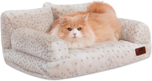 Hollypet Fluffy Dog Cat Bed Pet Couch Beds Plush Soft Warming Washable Puppy Bed for Small Medium Dogs and Large Cats, Leopard, 24" L x 18" W x 10" Th