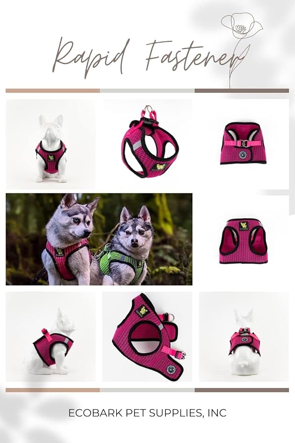 EcoBark Premium Teacup Dog Harness - Luxury Soft Tiny and Toy Breed Dog Harnesses for Puppy - Mini Step in Vest Body Halter Under 5 lbs (Fuchsia Pink, XXXS)