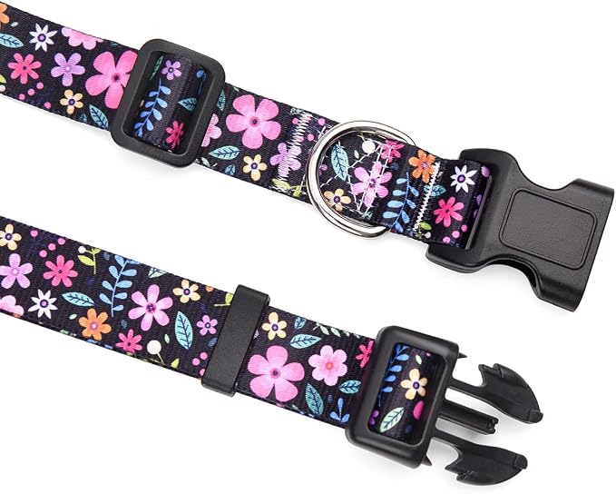 Mihqy Dog Collar and Leash Set with Bohemia Floral Tribal Geometric Patterns - Soft Ethnic Style Collar Adjustable for Small Medium Large Dogs(Floral Set,XS)