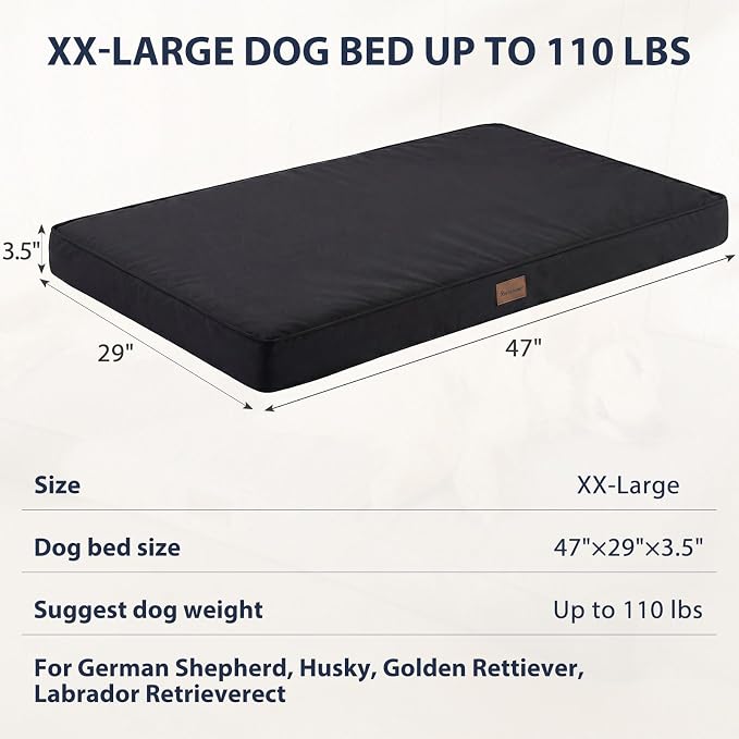 BFPETHOME Outdoor Dog Beds for Large Dogs, Waterproof Dog Bed for Medium, Large, Extra Large Dogs, Orthopedic Pet Bed with Removable Washable Cover, Egg Crate Foam Pet Bed Mat. (47 x 29in, Black)