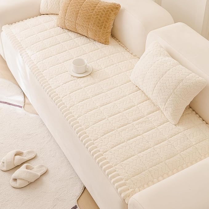 Mitid Sofa Cover Fuzzy Couch Cover for Pet, Couch Covers for Dogs Washable Non-Slip Sofa Slipcover Cushion Protector Pets Friendly Mat White