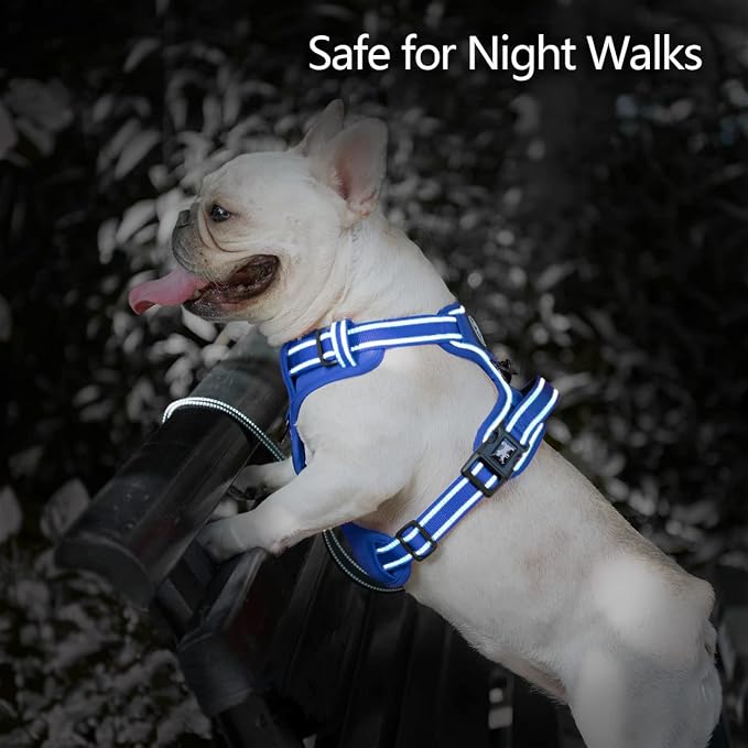 PoyPet No Pull Dog Harness, No Choke Reflective Dog Vest, Adjustable Pet Harnesses with Easy Control Padded Handle for Small Medium Large Dogs(Royal Blue,XL)