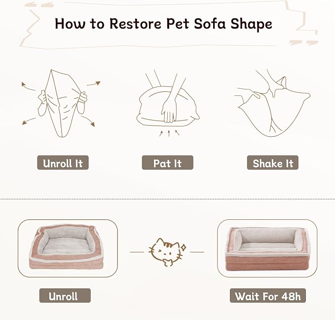 Laojin Balhen Cat Couch for Pets, Washable Cat Beds for Indoor Cats, Super Soft Plush Supportive Dog Couch Bed for Puppy and Kitten with Anti-Slip Bottom, 24inch, Pink