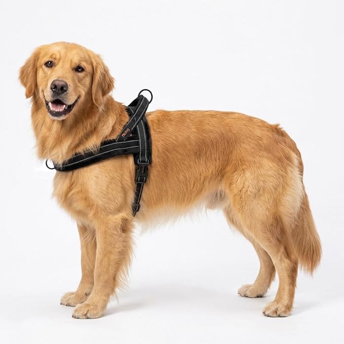 Didog Soft Flannel Padded Dog Vest Harness, No Pull/Quick Fit Reflective Dog Strap Harness, Easy for Training Walking (L:Chest 26-32", Black)