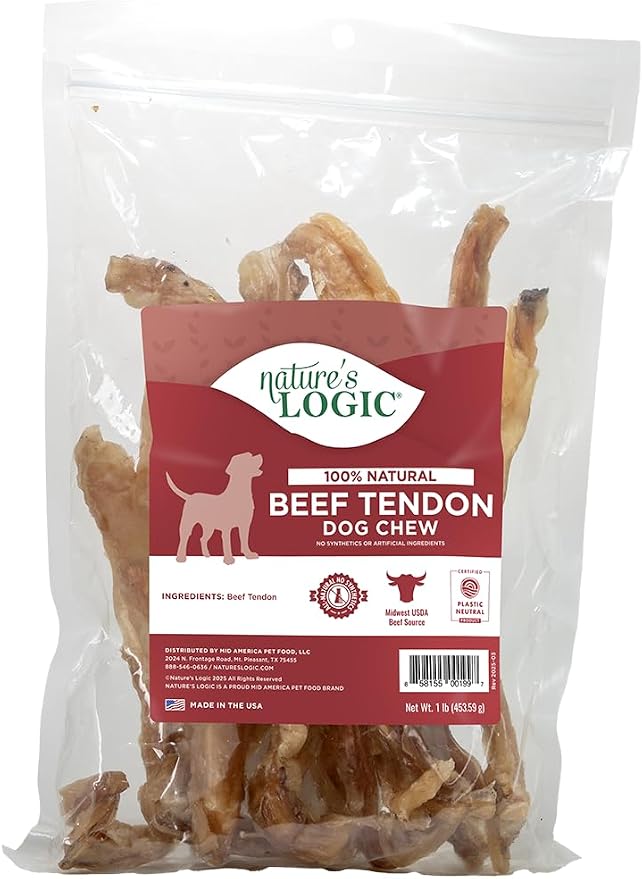Nature's Logic All Natural Beef Tendon Chew - 100% Natural Treats for Dogs - Promotes Dental Hygiene - Recreational Chewing Dog Chews for Large and Small Breeds, Made in USA - Beef Tendon Treat