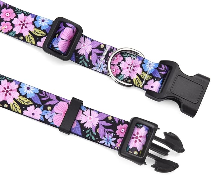 Mihqy Dog Collar and Leash Set with Bohemia Floral Tribal Geometric Patterns - Soft Ethnic Style Collar Adjustable for Small Medium Large Dogs(Pink Floral Set,L)
