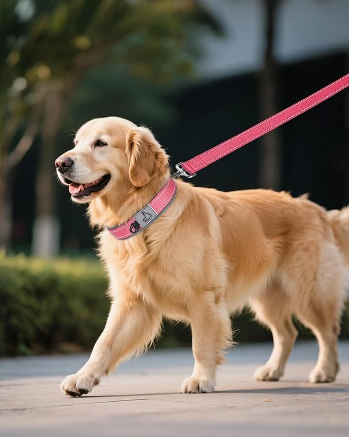 Joytale Dog Collar for Extra Large Dogs, Neoprene Padded and Adjustable, Reflective Wide Heavy Duty Pet Collars with Durable Metal Belt Buckle for Walking, Pink, XL