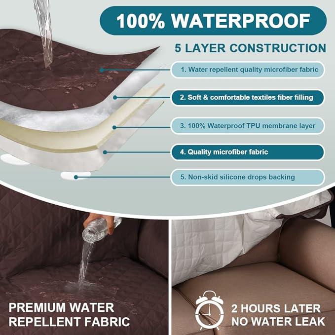 Turquoize 100% Waterproof Sofa Covers Chair Cover Slipcover Couch Protector Triple Non-Slip Sofa Slipcover for 1 Cushion Furniture Protector for Pets, Kids,Dog (Chair 23", Brown)