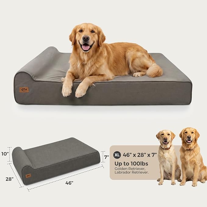Sytopia XL 35D Memory Foam Dog Bed for Large Dogs – 7" Thick Orthopedic Pet Couch for Seniors and Big Breeds up to 120 Pounds, with Water-Resistant Liner & Washable Cover, Dark Grey