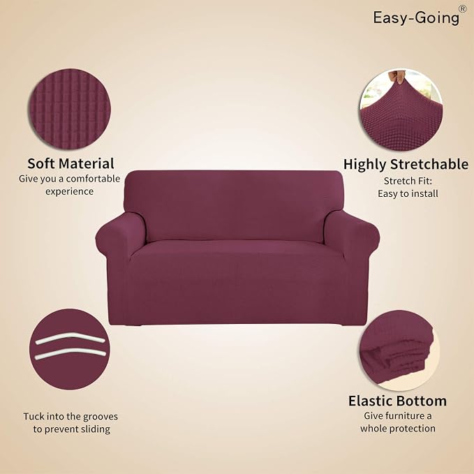 Easy-Going Stretch Sofa Slipcover 1-Piece Sofa Cover Furniture Protector Couch Soft with Elastic Bottom for Kids, Polyester Spandex Jacquard Fabric Small Checks (Sofa, ASH Rose)