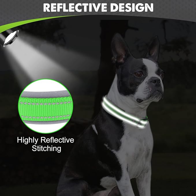 Joytale Dog Collar for Medium Dogs, Neoprene Padded and Adjustable, Reflective Wide Heavy Duty Pet Collars with Durable Metal Belt Buckle for Walking, Green, M