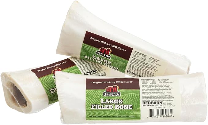 Redbarn Pet Products Large Filled Bones, BBQ Flavor - Long Lasting Stuffed Femur Chew Treat Made in USA - 15 Count
