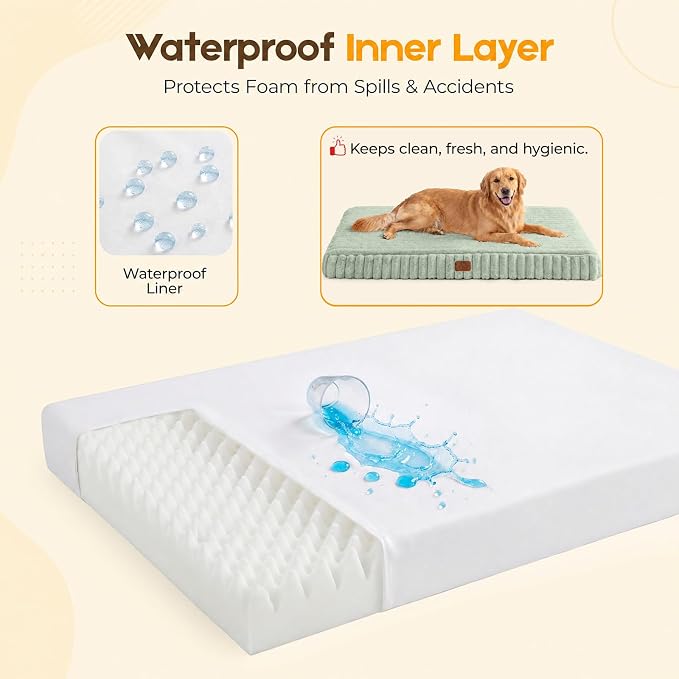 Orthopedic Dog Bed for Medium Dog, Waterproof Pet Bed,Non-Slip Bottom and Egg-Crate Foam with Removable Washable Cover Crate Bed,Green,30"x20"x3"