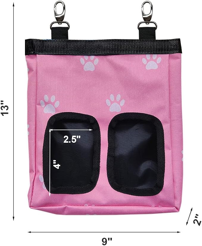 Guinea Pig Hay Feeder, Hanging Rabbit Hay Feeder Bag for Guinea Pigs Bunnies Chinchillas. Pink Paws