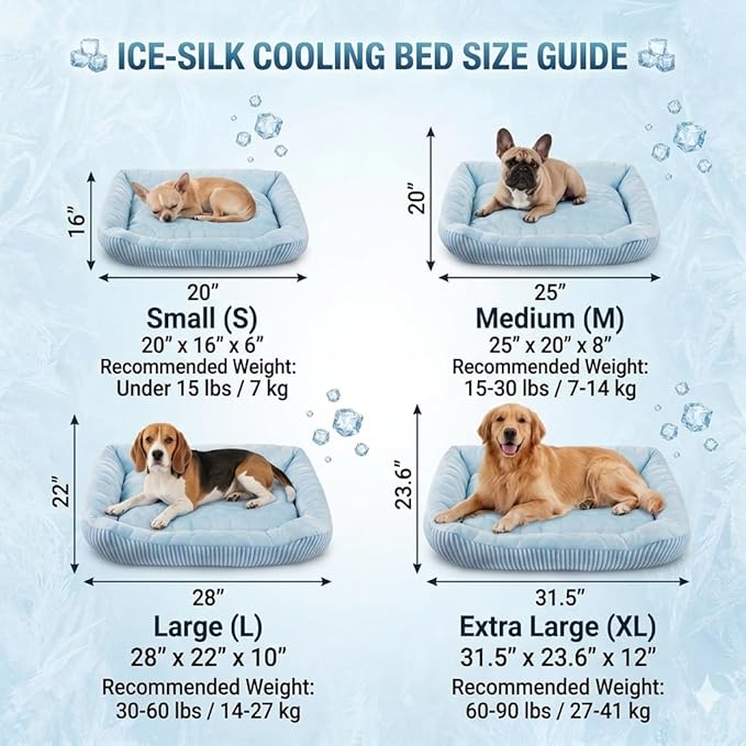Cooling Dog Bed for Large Medium Small Dogs, Breathable Dog Cooling Mat with Self Cooling Ice Silk Fabric, Washable Summer Pet Bed for Indoor Outdoor, (Blue1, X-Large)