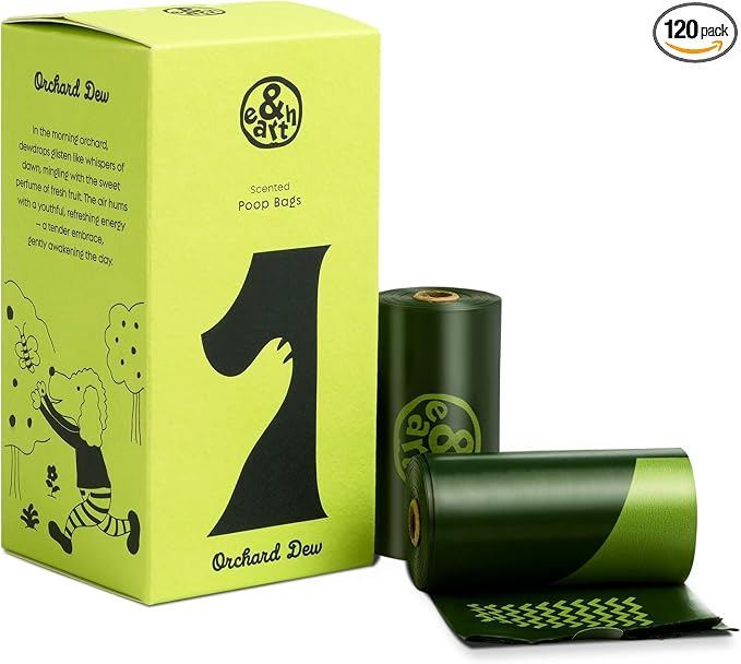 &earth Poop Bags for Dogs, Leak-Proof, Extra Thick, Fig-Scented Waste Bag Refill Rolls, 9x13 Inch, 120 Count