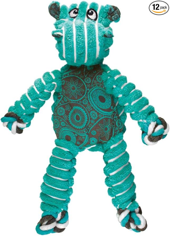 KONG Floppy Knots - Durable No‑Stuffing Squeaky Rope & Plush Dog Toy - for Teething, Playing (Hippo, Small/Medium)