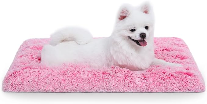Vonabem Medium Dog Bed Crate Pad 30 inch,Washable Pink Plush Soft Puppy Beds Cute,Pet Mats for Sleeping