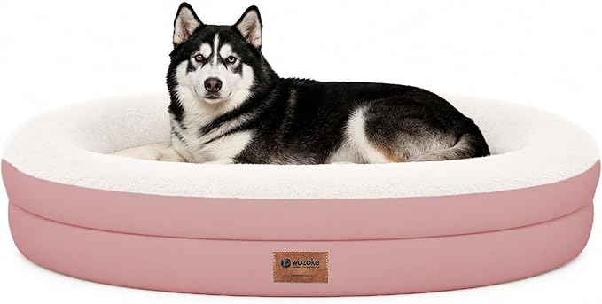 Orthopedic Dog Bed for Extra Large Dogs, XL Waterproof Dog Bed with Bolsters, Supportive Egg Crate Foam Pet Couch Bed with Removable Washable Cover & Non-Slip Bottom, Pink