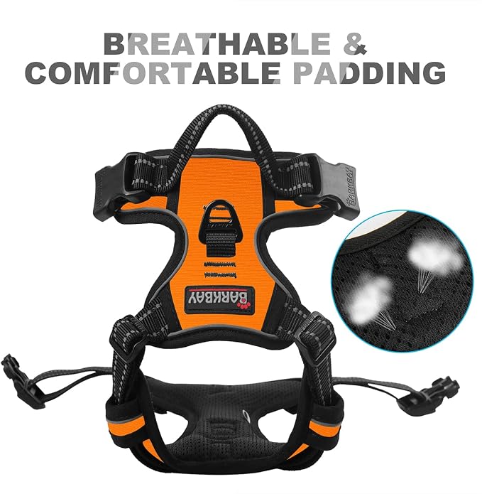 BARKBAY No Pull Dog Harness Front Clip Heavy Duty Reflective Easy Control Handle for Large Dog Walking(Orange,XL)
