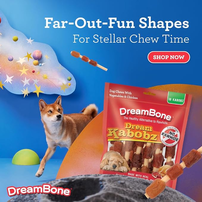 DreamBone Kabobz Dog Treats, Daily Rawhide-Free Chew, Digests Safely and Completely, With Real Protein, Chicken, Duck, Pork and Veggies, 18 count