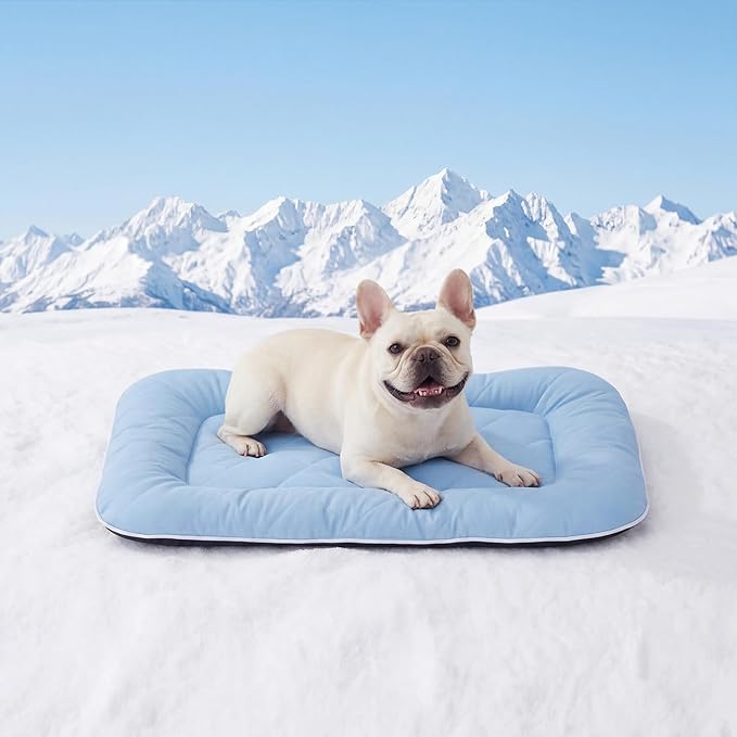 ZOMISA Cooling Dog Bed Q-MAX >0.5, Cooling Mat for Small Medium Dogs, Cold Pad for Summer Puppy with Chill Breathable Washable Fabric, 29x18x2'', Blue