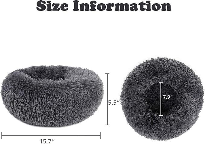 otoez Kitten Puppy Bed Extra Small XS Round Dog Cat Beds Anti Anxiety Plush Pet Calming Donut Bed with Non-Slip Waterproof Bottom, Washable (15.7", Dark Grey)