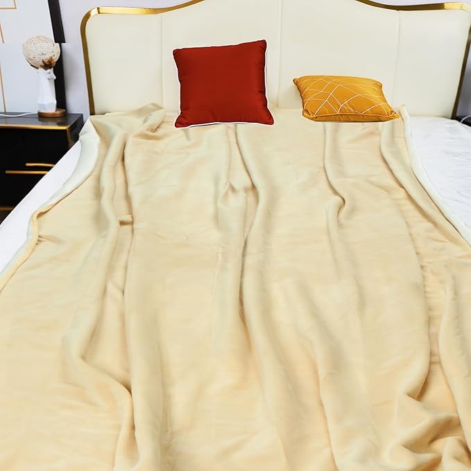 Ahinahwap Waterproof Blanket for Bed Couch Sofa, 60"x80" Reversible & Washable, Waterproof Blanket Queen Size, Water Resistant Twin Bed Blankets, Leakproof (Warm Yellow/Warm White)