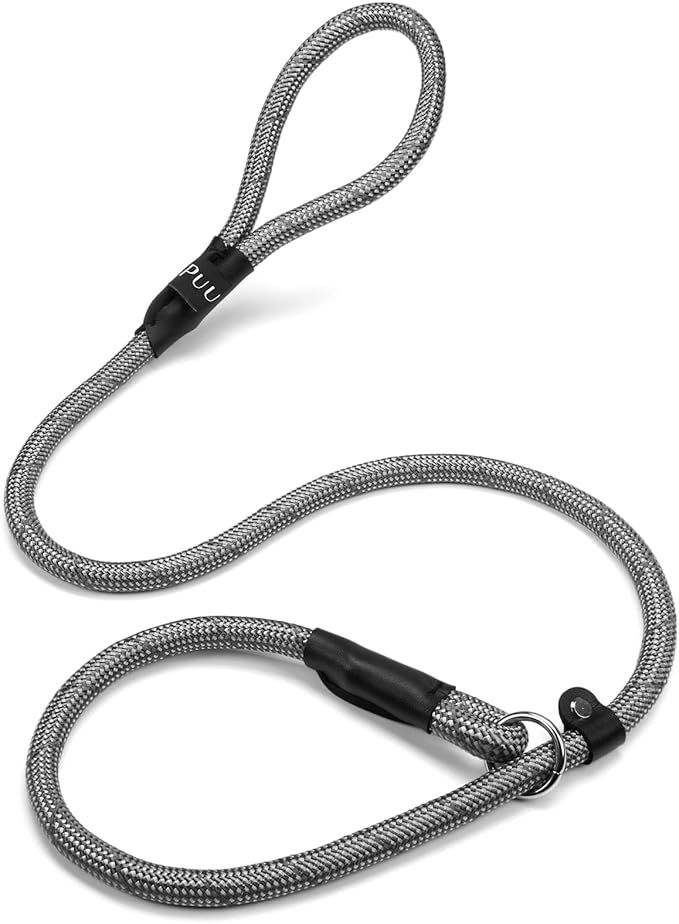 Reflective Slip Leads for Dogs,6FT x 1/2" Dog Leash Heavy Duty Strong Rope Lead for Large, Medium Dogs, No Pull Pet Training Leash(Gray, Large(1/2in-4ft))