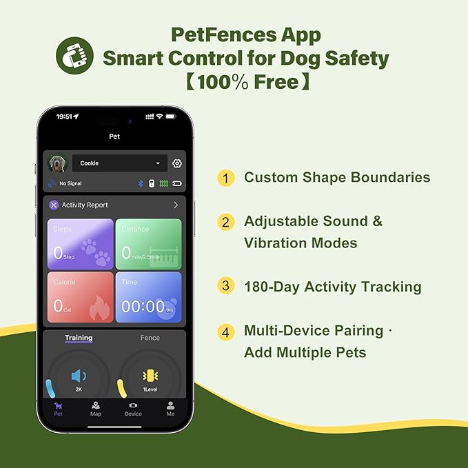 GPS Wireless Dog Collar Fence System - No Monthly Fee App Control, Custom Polygon Boundary & Remote Training, Free Phone Tracker for Up to 5 Pets, Virtual Electric Fence for Dogs, Black