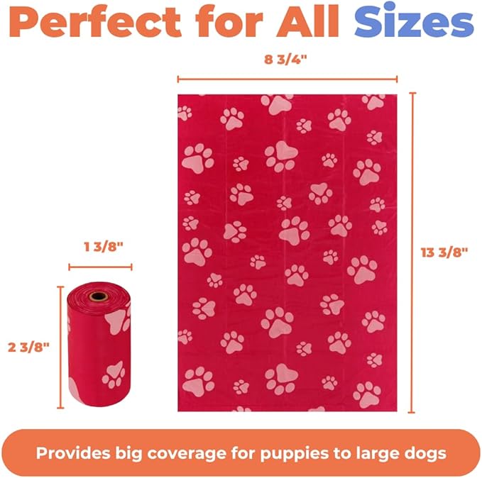 Best Pet Supplies Dog Poop Bags for Waste Refuse Cleanup, Doggy Roll Replacements for Outdoor Puppy Walking and Travel, Leak Proof and Tear Resistant, Thick Plastic - Red, 240 Bags