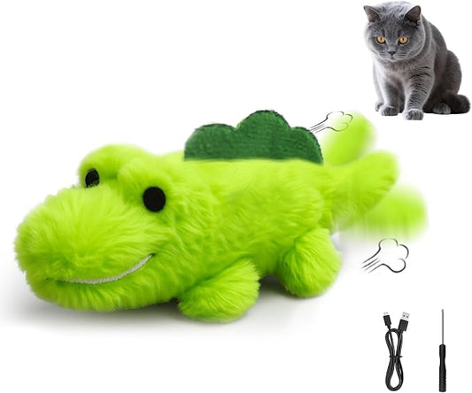 Interactive Cat Toys for Indoor Cats – Auto Moving Alligator with 360° Random Movement & Tail Wagging, Rechargeable Cat Exercise Toy with Catnip, Self-Play Fun for Bored Adult Cats-Plush
