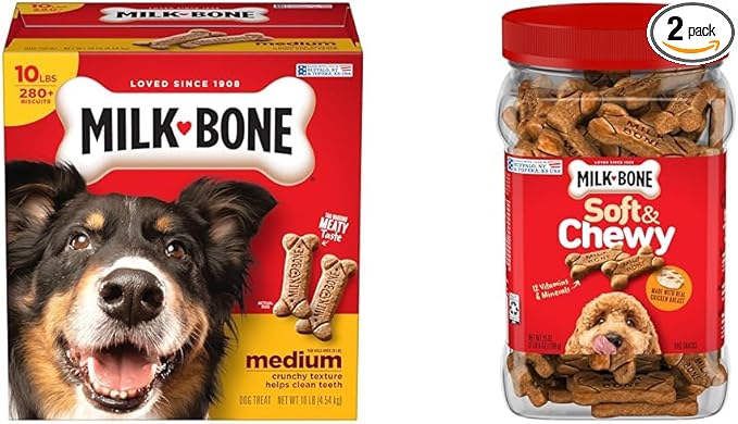 Milk-Bone Dog Treats Bundle: Original Biscuits for Medium Dogs 10 Pounds + Soft & Chewy Chicken 25 Ounce