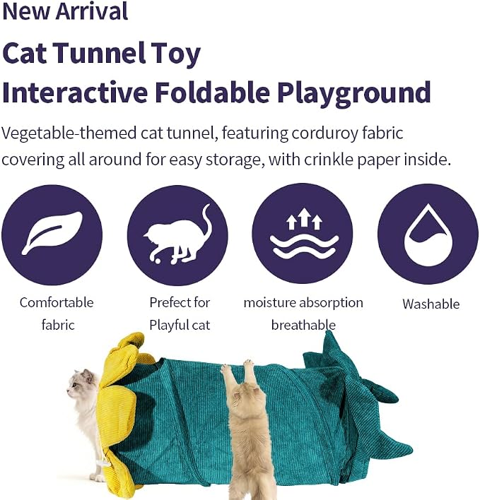 Cat Tunnel with Hanging Toys, Cat Toys Kitten Toys Assorted, Indoor Activity Center for Cats and Kittens, 10 x 22 inches (Blue & Green)