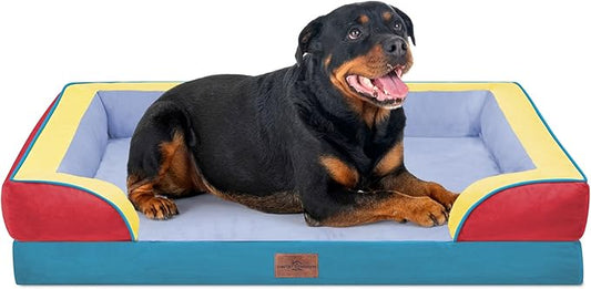 Comfort Expression Orthopedic Dog Bed for Extra Large Dogs 45x35 Inch, Waterproof Egg Crate Foam XL Pet Bed with Bolsters, Dog Couch with Washable Cover & Non-Slip Bottom, Funfetti Fiesta