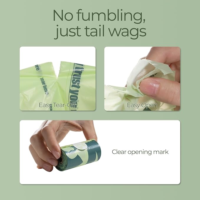 Poop Bags for Dogs, Leak Proof and Landfill Friendly Waste Bags for Dog Walking and Cats Litter, Fits Leash Dispenser, Unscented, 128 Bags（8 Rolls × 16 Bags),Green