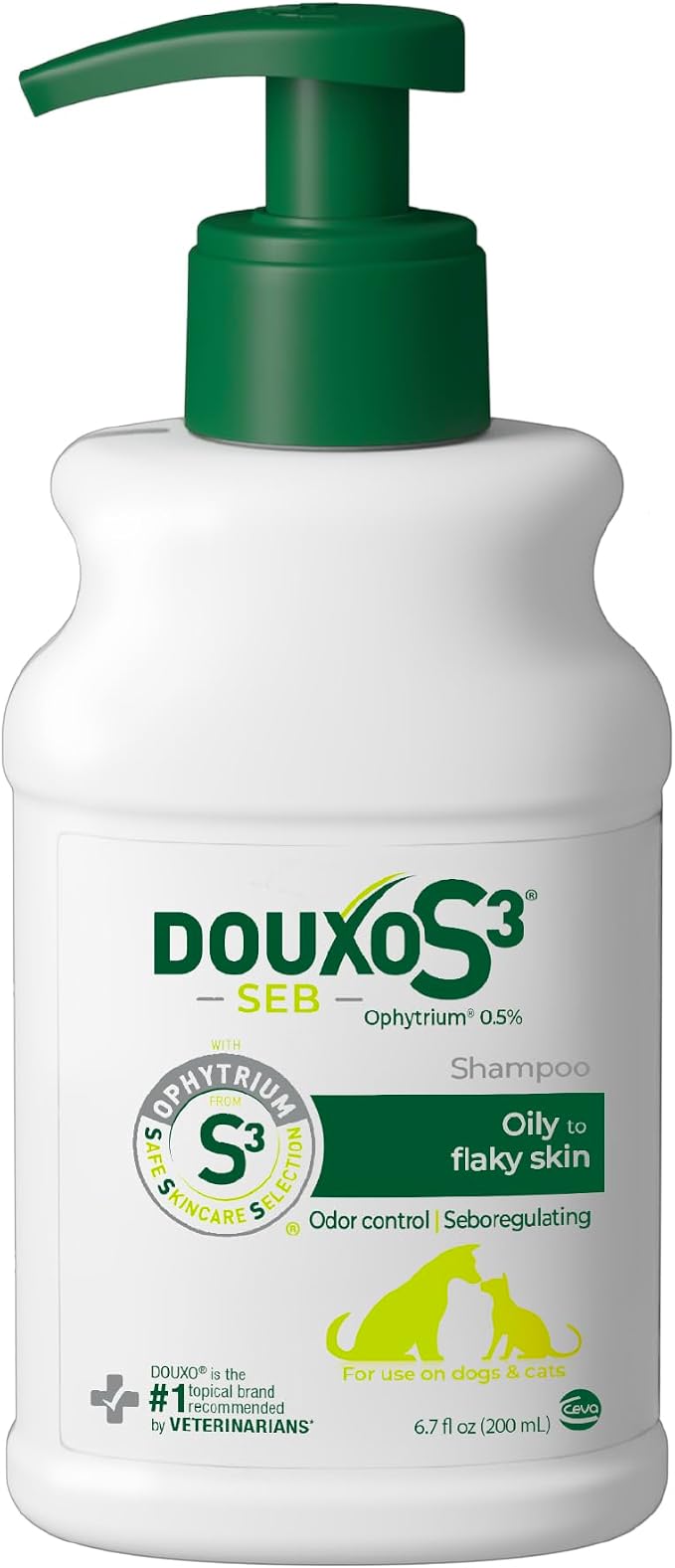 Douxo S3 SEB Dog Seboregulating Shampoo, Seborrhea Treatment for Dogs & Cats, Helps Control Dandruff, Unpleasant Odors & Oily/Flaky Skin, 0.5% Ophytrium, 6.7 fl oz