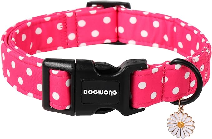 DOGWONG Pink Girl Dog Collar, Cute Pink Female Dog Collars, Adjustable Cute Pet Collars Girl Design Dog Collar for Small Medium Large Dogs,M