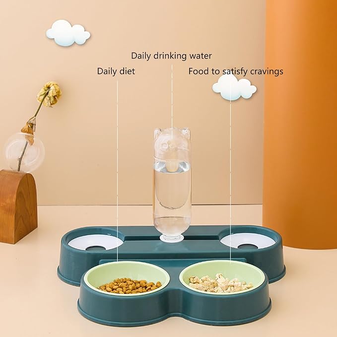 Dogs Bowl Automatic Cats Food Bowl 4 in 1 Pet Food Feeders with Automatic Water Bottle Bowl Double Bowl Dog Feeder Toy