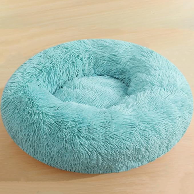Dog & Cat Bed, 27 Inch Cat Beds for Indoor Cats, Calming Donut Bed for Small Medium Dogs and Cats, Anti-Anxiety Plush Faux Fur Large Cat Beds Washable, Light Green