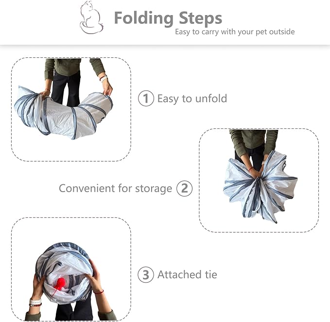 Foldable H-Shaped Cat Tunnel Toy with Interactive Playing Balls - 4 Exits for Cats, Kittens, Rabbits & Small Pets Collapsible Play Tube for Indoor Fun & Exercise