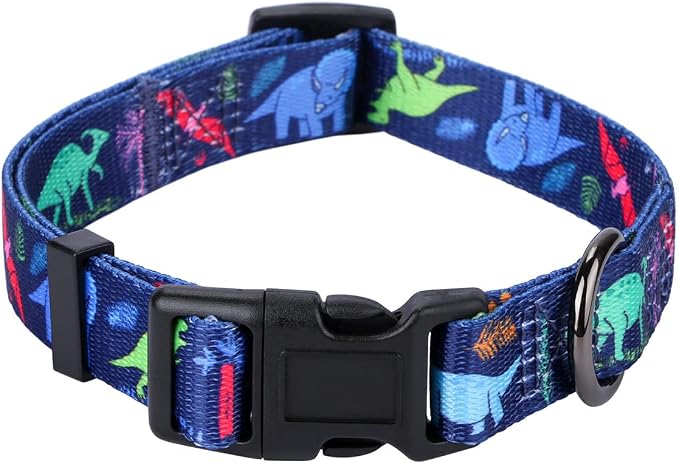 Dog Collar Special Design Personalized Cute Girl boy Soft Collars with Sunflower, Camo, American Flag, Plaid (L(Neck 17.3"-25.6", Width 1"), Cartoon Dinosaurs)