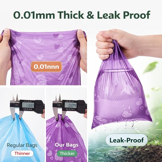 BPI Certified Compostable Dog Poop Bags 240 Count, Extra Thick Leak-Proof Pet Waste Bags, ASTM D6400 Biodegradable, 9 x 13 Inches for Small & Large Dogs