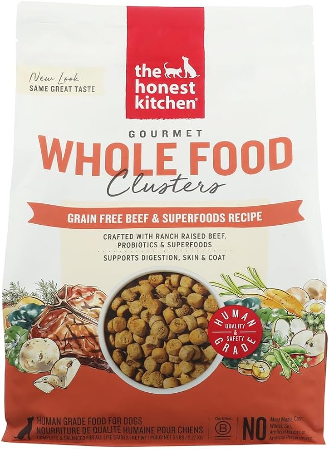 The Honest Kitchen Human Grade Dry Dog Food, Whole Food Clusters Grain Free Dry Dog Food, Beef, 5 lb Bag