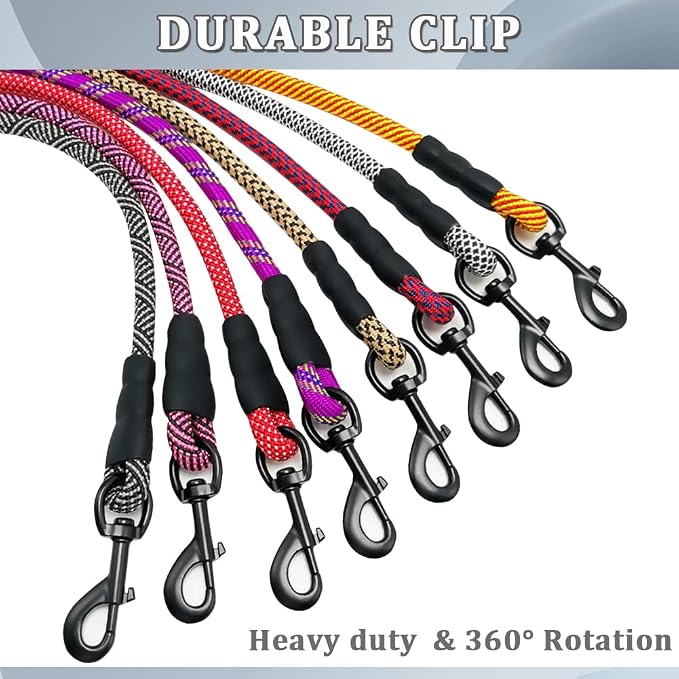 MayPaw Heavy Duty Rope Dog Leash, 3/4/5/6/7/8/10/12/15 FT Nylon Pet Leash, Soft Padded Handle Thick Lead Leashes for Large Medium Dogs (Brown, 1/2" * 6')