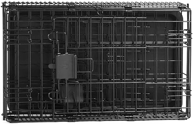 Amazon Basics Portable, Foldable Metal Wire Dog Crate with Removable Tray, Double Door, Divider Panel, Easy to Assemble, 22 x 13 x 16 in, Black